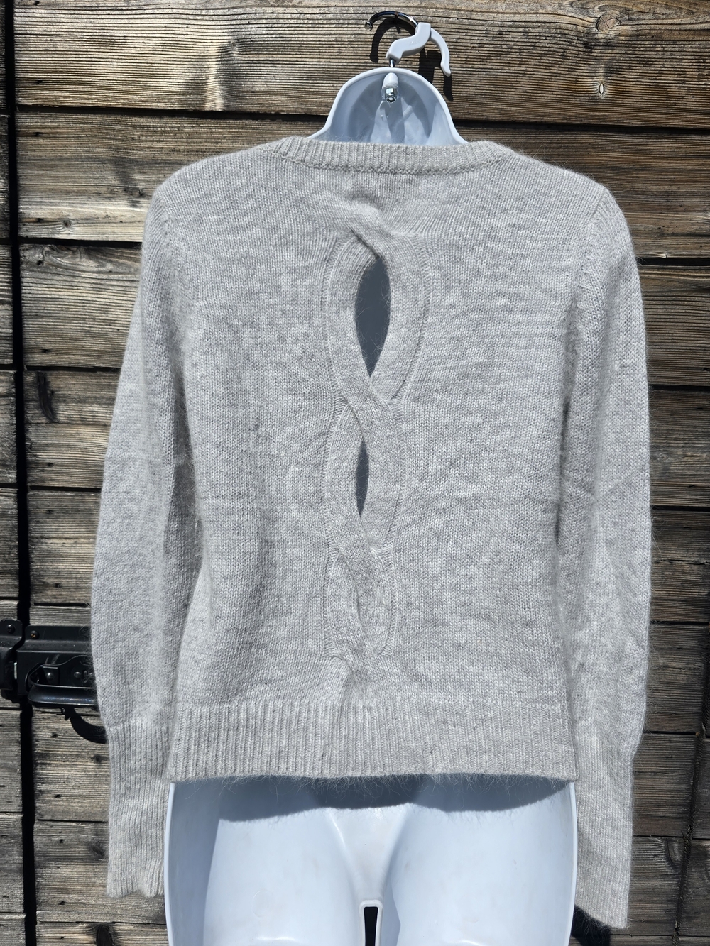 John + Jenn Light Grey Crewneck Sweater with Open-Back Twist